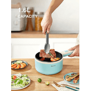 Hot Pot Electric With Steamer, 1.6L Ramen Cooker Non-Stick Sauté Pan for Steak, Egg, Fried Rice, Ramen, Oatmeal, Soup, Portable Personal Perfect Suit Dorm Room and Apartment (White)
