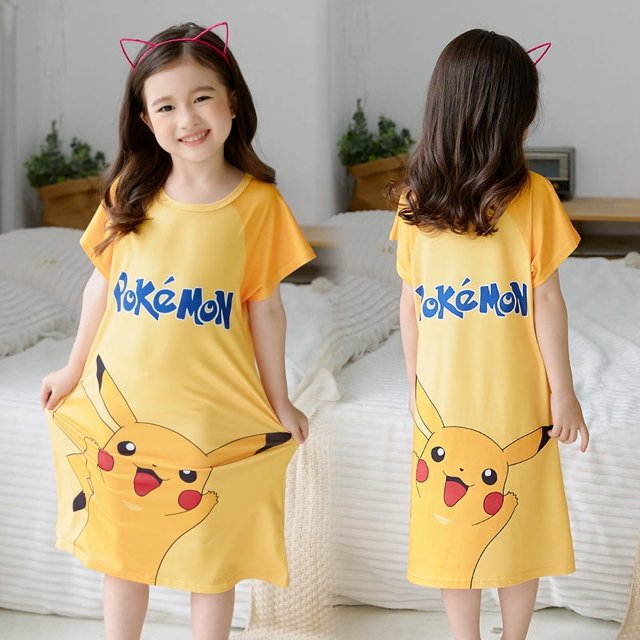 Pijamas infantiles de verano para niñas, lindos pijamas de manga corta con cuello redondo de dibujos animados, ropa de hogar holgada y delgada para niñas de talla mediana y niños mayores
