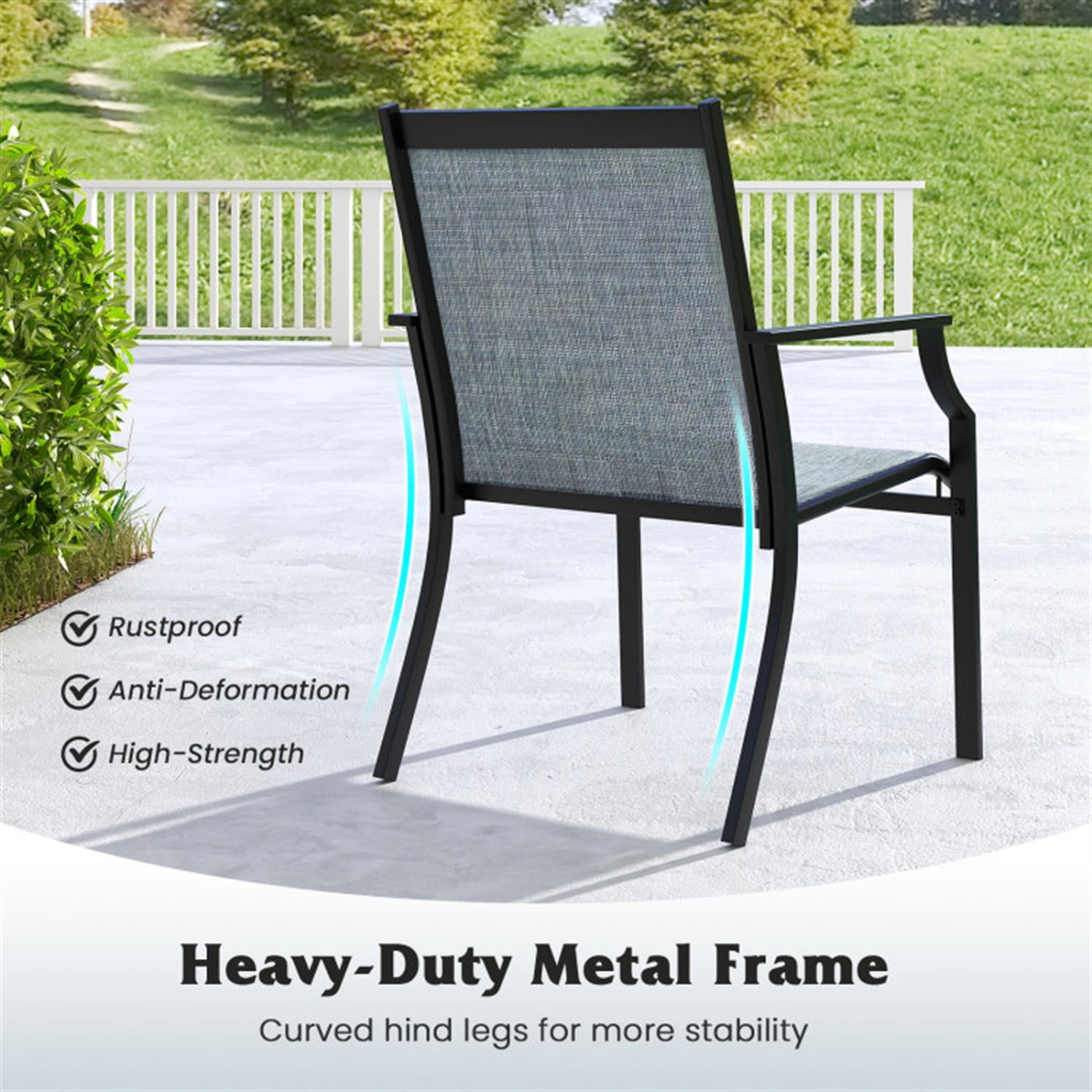 Demi Bonn 2 Piece Patio Dining Chairs with Breathable Seat and Metal Frame, Outdoor Accent Furniture Lounge Chairs for Yard, Garden, Blue