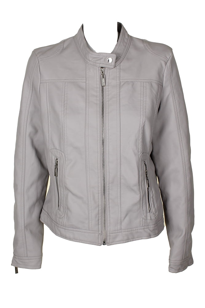 Jou Juniors Grey Faux Leather Moto Jacket L