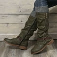 thumbnail image 4 of Fall Winter Knee High Slouchy Boots for Women Buckles Knit Patchwork Slouch Wide Mid Calf Fold over Tall Boots, 4 of 7