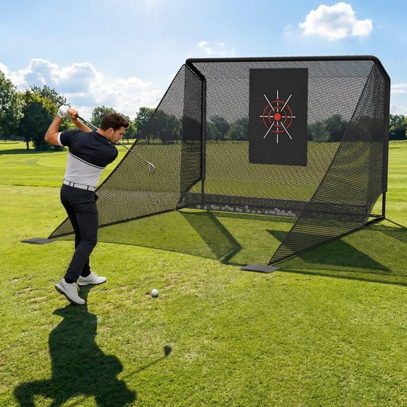 10x7 ft Golf Practice Net , Auto Ball Return Enclosure with Side Barriers, Portable & Durable Hitting Net for Backyard/Indoor Use, with Carry Bag & Stakes