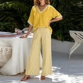 thumbnail image 6 of Bosfbaoi Two Piece Sets for Women V Neck Short Sleeve Top and Striped Wide Leg Pants Casual Womens Summer Outfits, 6 of 7