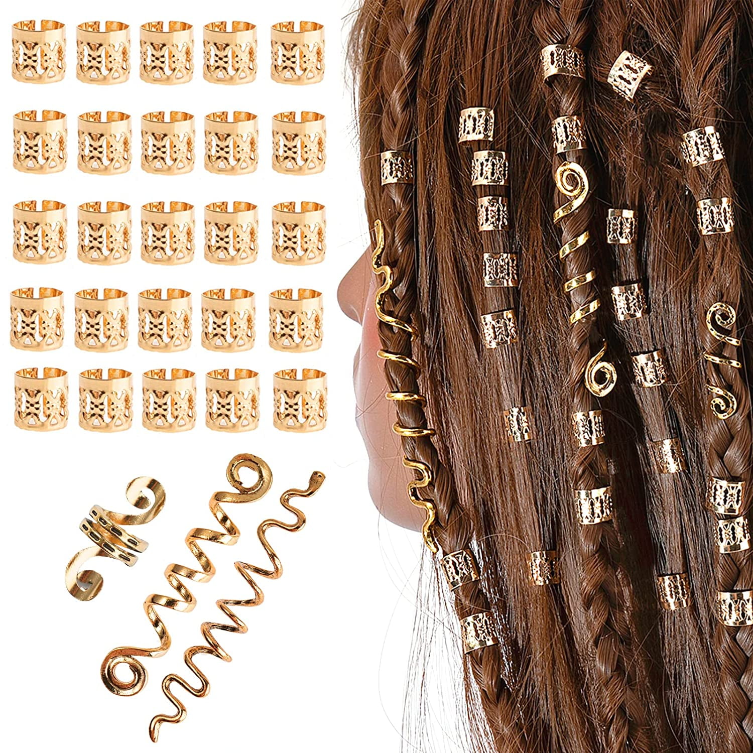Hair Spirals Dreadlocks, Pack of 28 Dreadlocks Jewellery, Hair Spiral Clips, Hair Accessories