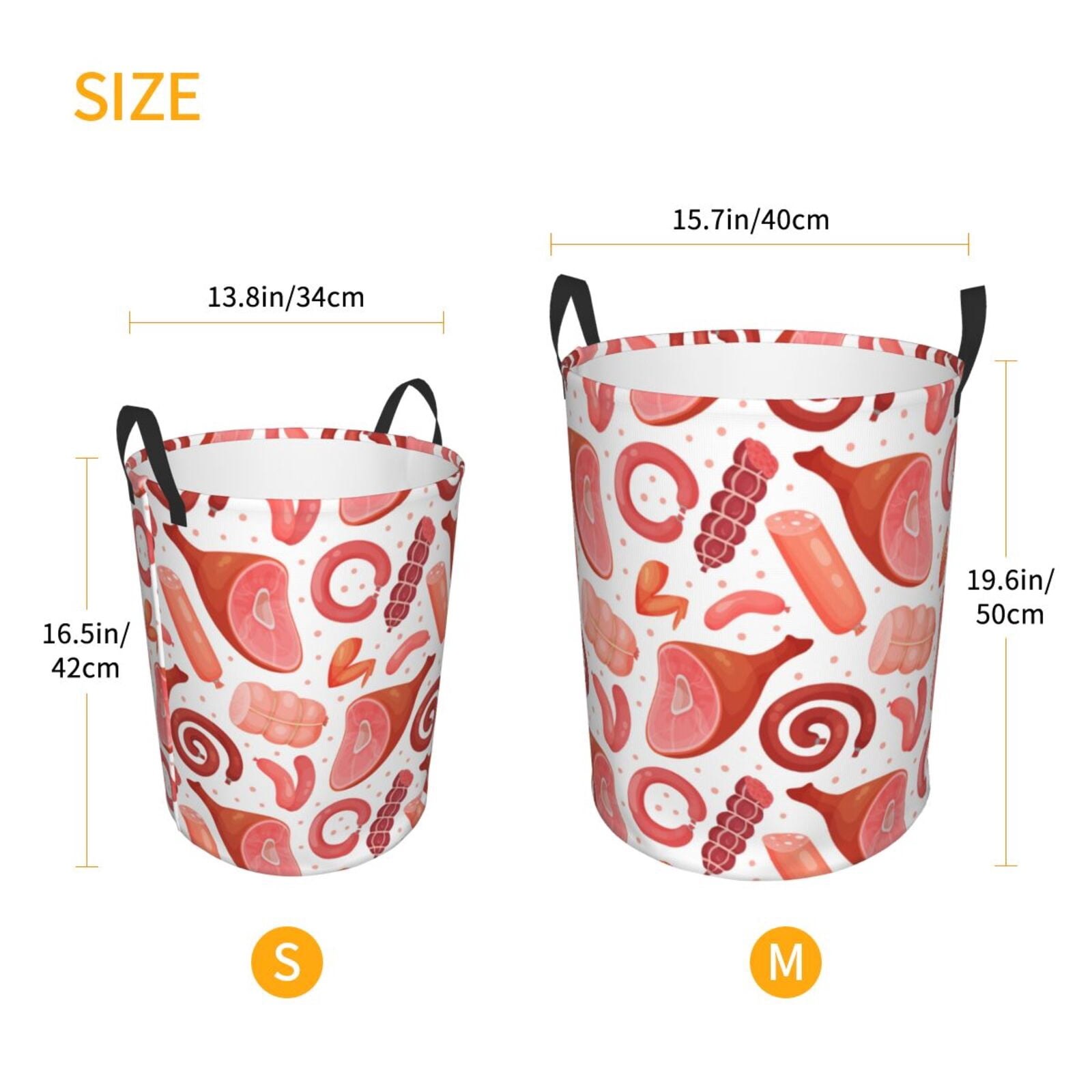 Large Laundry Basket with Handles - Bacon Ham print Kids Baby Dirty Clothes Laundry Hamper for Bedroom Aesthetic