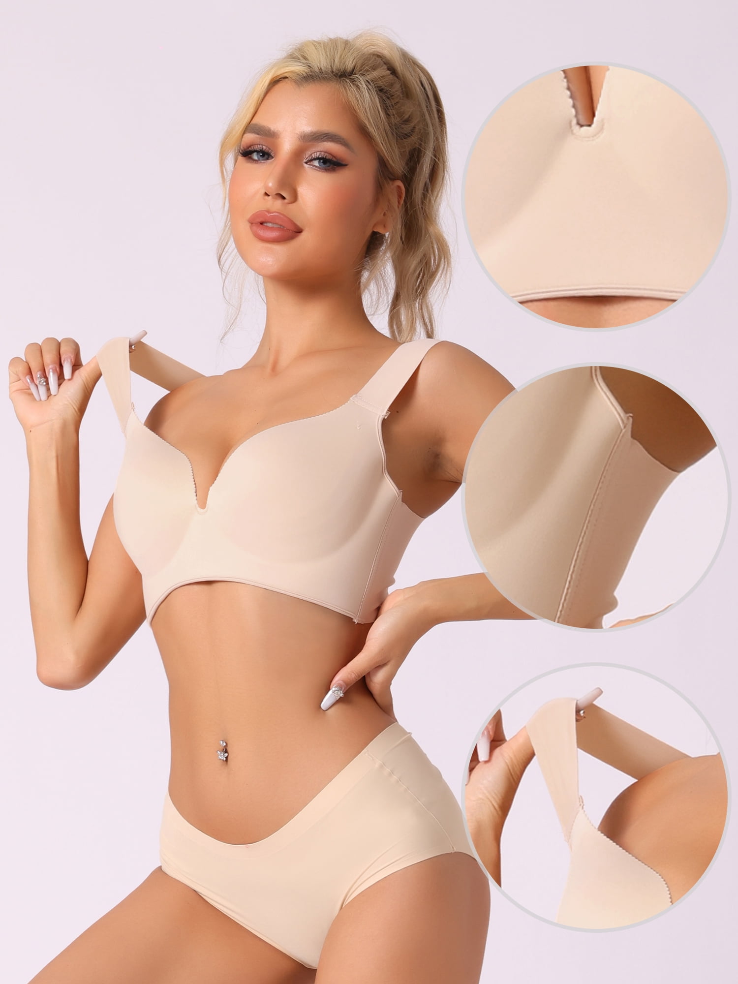 Unique Bargains Women's Universal Non-Wired Bra Push Up Vest Bralette Beige 40 E