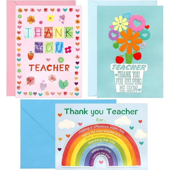 Teacher Appreciation Cards Thank You Cards End of the Year Teacher Graduation Gifts with Envelopes 4 x 6 inches 12 Pcs Glitter Sparkly Specil Cutting 2 Layers Desgin