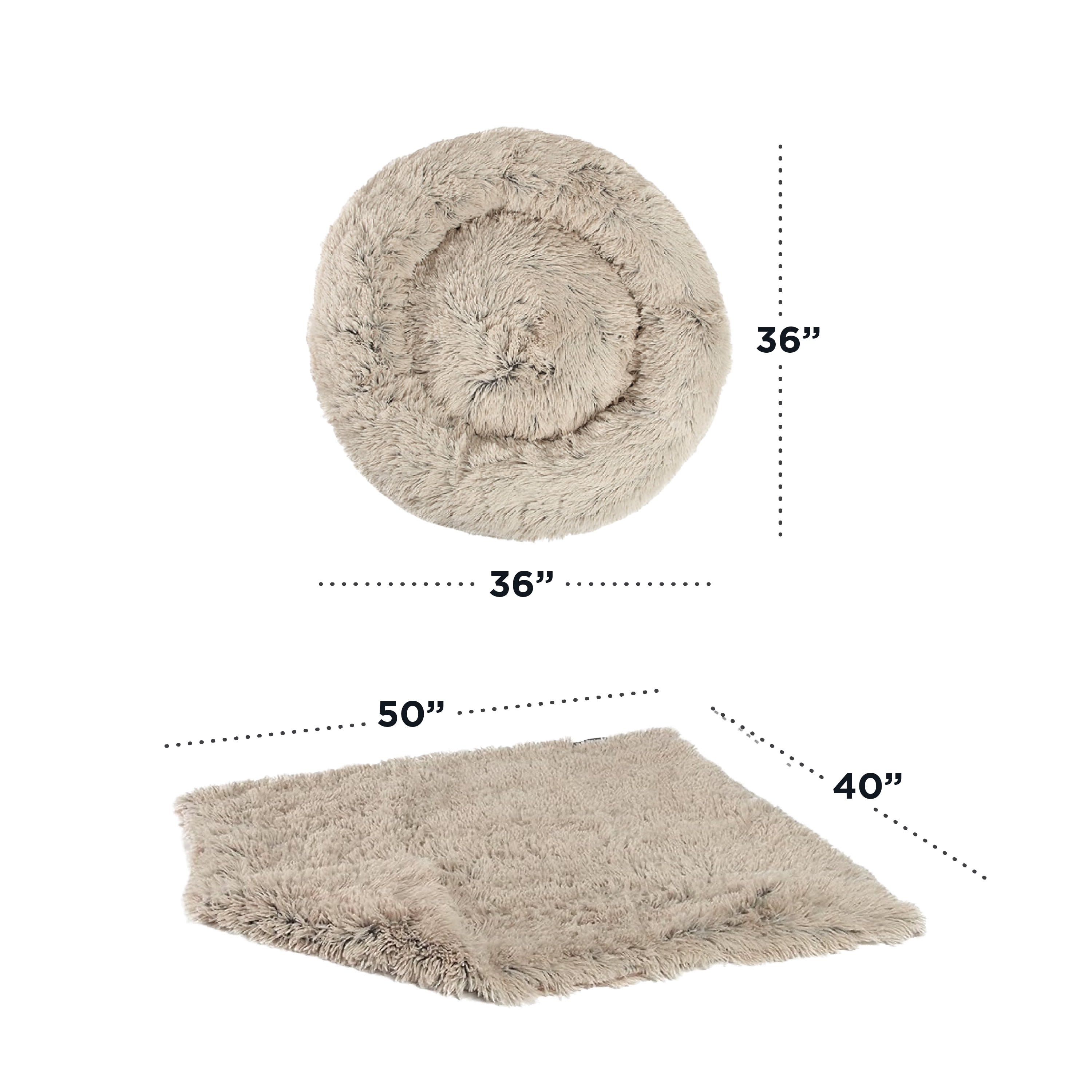Best Friends by Sheri The Original Calming Donut Dog Bed & Blanket Bundle – Washable Plush Bed for Large Breeds up to 100 lbs, Large (36" x 36") + Throw (40" x 50"), Shag Faux Fur, Taupe