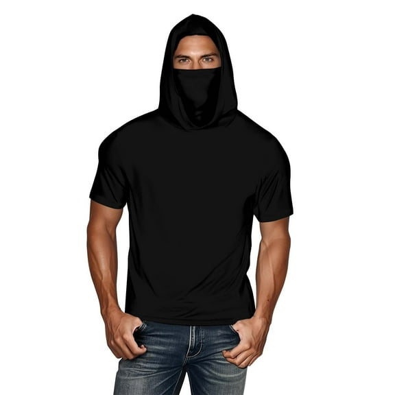 YUGYXL Hoodie for Unisex Short Sleeve Athletic Hoodies with Mask Sports Workout Pullover Sweatshirt M Black