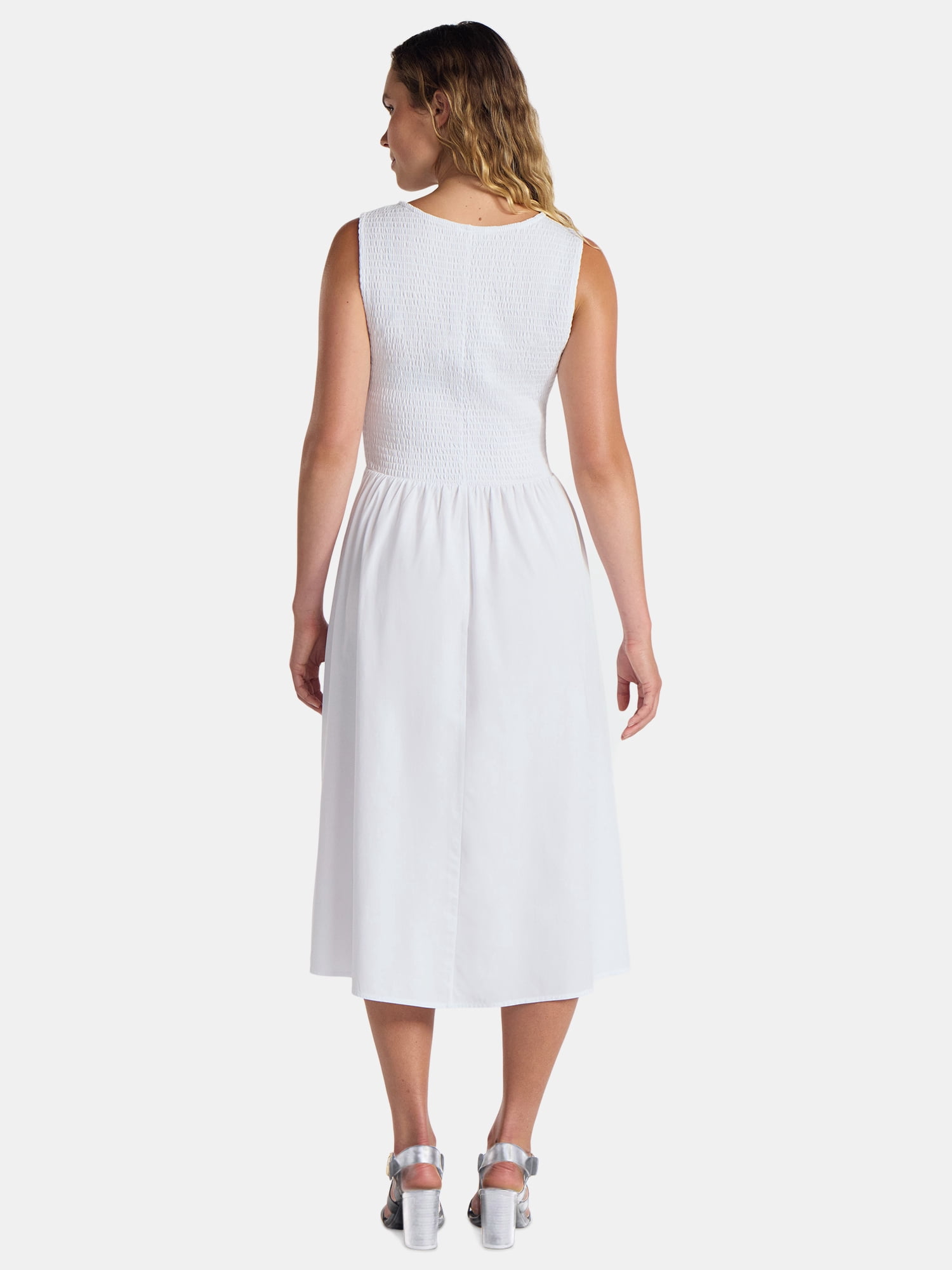 Time And Tru Women's Smocked Woven Midi Dress, Sizes XS-3XL