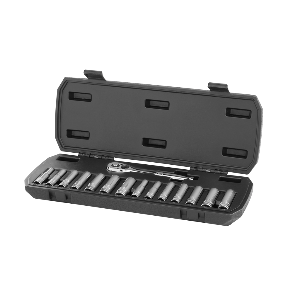 HART 15Piece 1/4inch Drive Deep Socket Set with Ratchet, Chrome