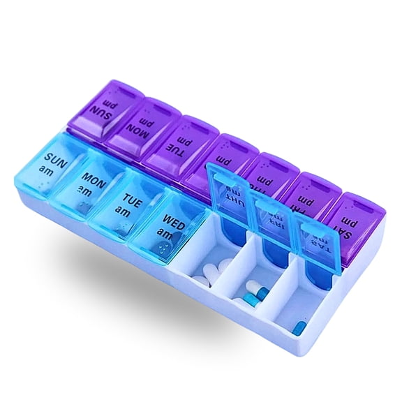 Dashco 7 Day AM/PM Weekly Pill Organizer, Blue & Purple