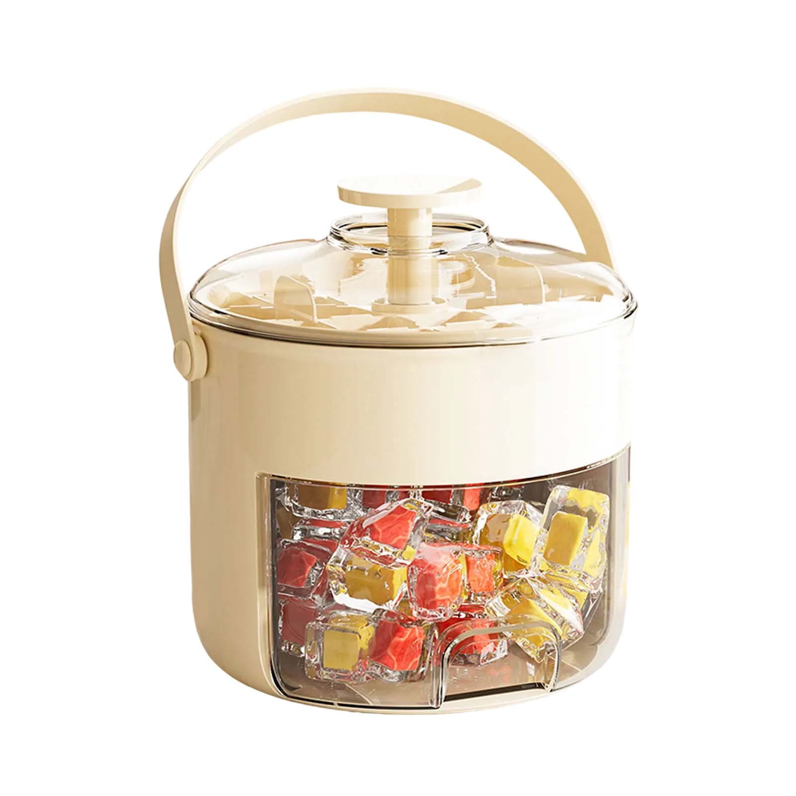 Ice Cube Tray with Lid and Bin,42 Grid Ice Cube Mold Two Layer Storage Box,Flexible Ice Cube Trays One-Click Demolding,Pull-Out Ice Drawer with Portable Handle,Whiskey Cocktail Tools Cream Maker
