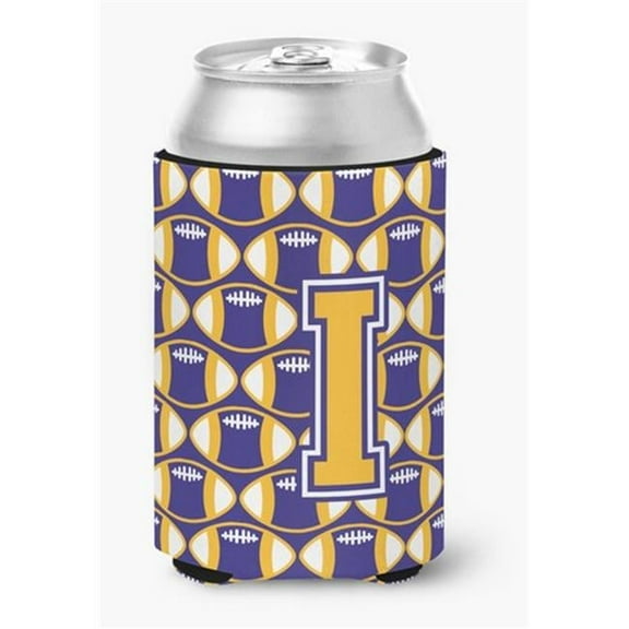 Letter I Football Purple & Gold Can or Bottle Hugger