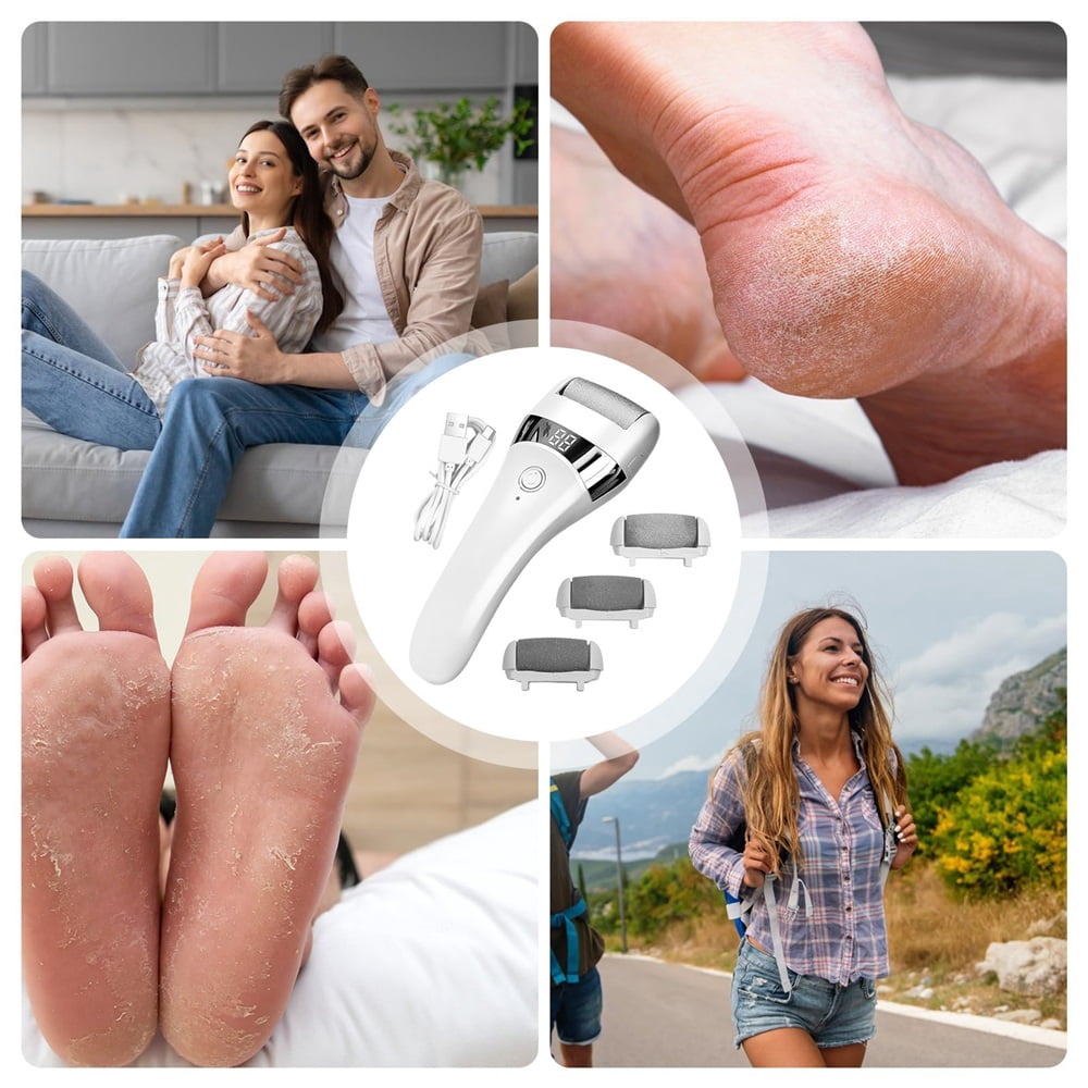 Electric Foot Files, Professional Waterproofs Battery Displays, Electric Callus Remover for Feet | for Cracked Dry Hard Dead Skin Heel Care Home Travel Spa Women MenLCD model -3 heads