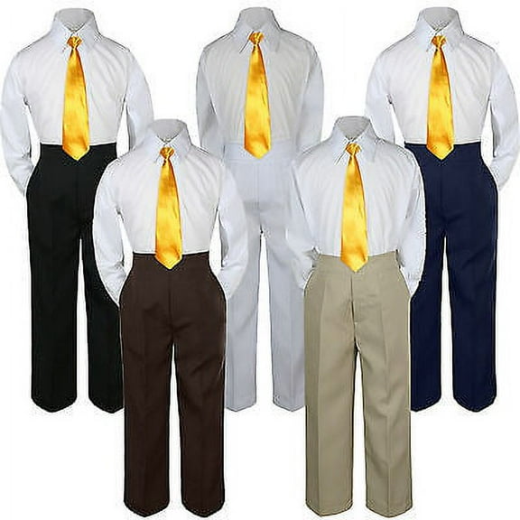 3pc Boy Suit Set Yellow Necktie Baby Toddler Kid Formal Shirt Pants S-7 Wedding