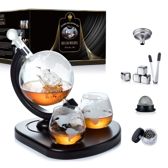 Set decantador de whisky SHIGOO Globe con 2 vasos y accesorios