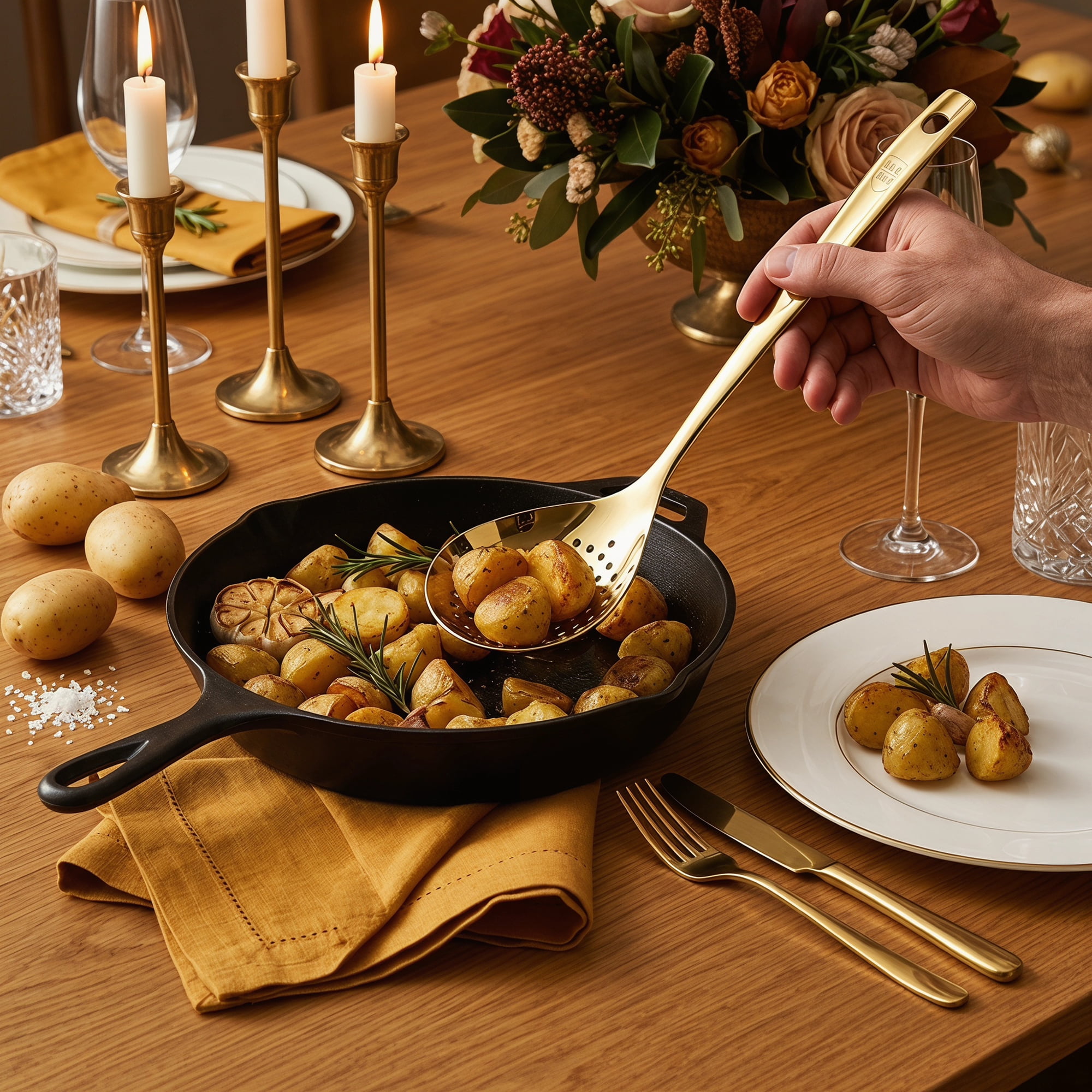Unique Bargains Heat Resistant Spoon for Non Stick Cookware Slotted spoon-Gold 12.5"x3.1"