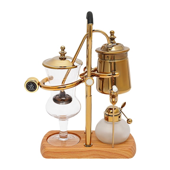 Aiqidi Syphon Siphon Coffee Maker Retro Belgium Vacuum Coffee Pot Kit 4-Cup Luxury Siphon Coffee Machine w/Balance and Filter for Afternoon Tea Gold
