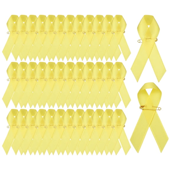 Uxcell Satin Awareness Ribbons with Pins for Charity Public Social Party Event - 100 Pcs & 3 Inch & Yellow