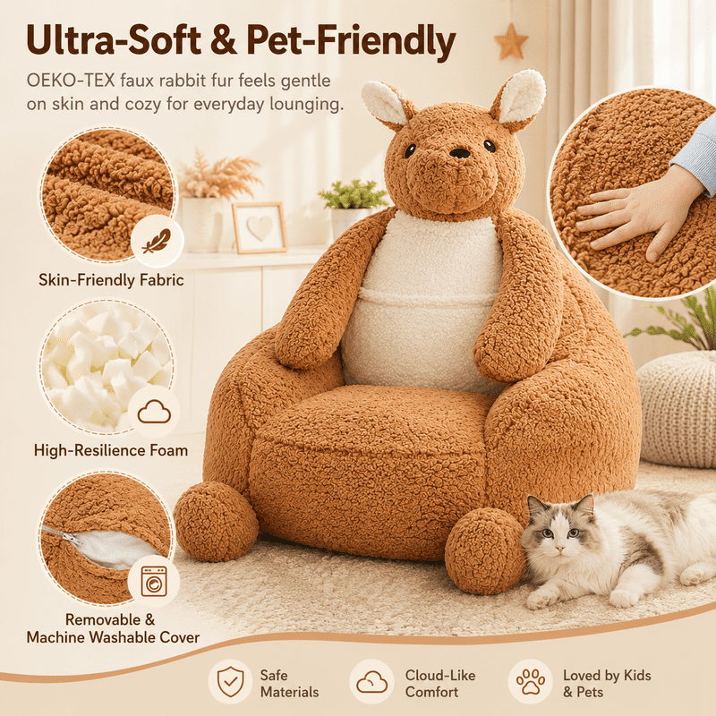 Simple Deluxe 31 in Kangaroo Memory Foam Bean Bag Chair, Faux Fur Cover