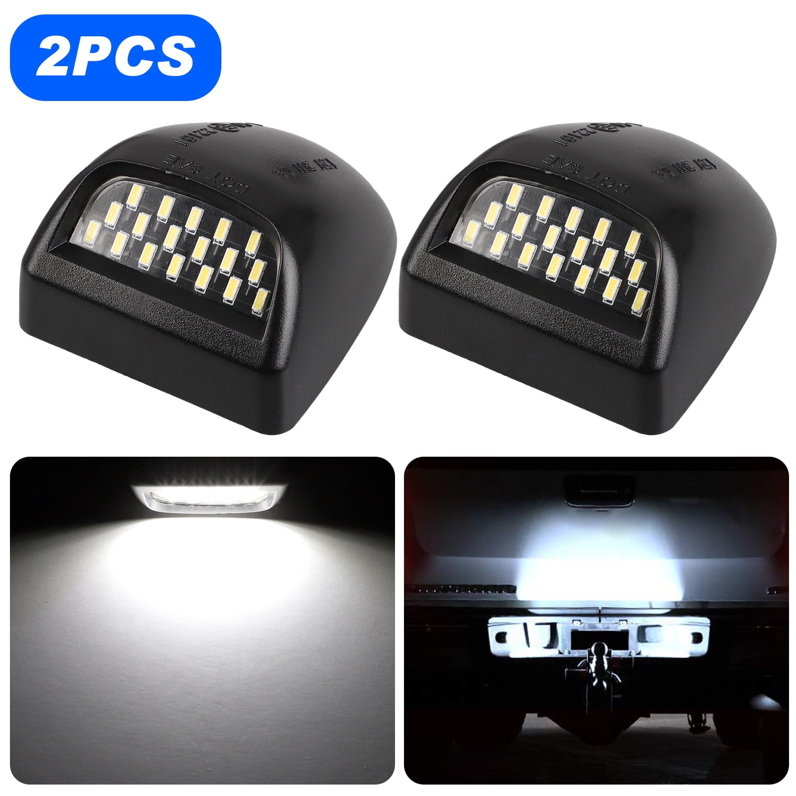 White 2x LED License Plate Light Lamp Light Assembly Replacement For