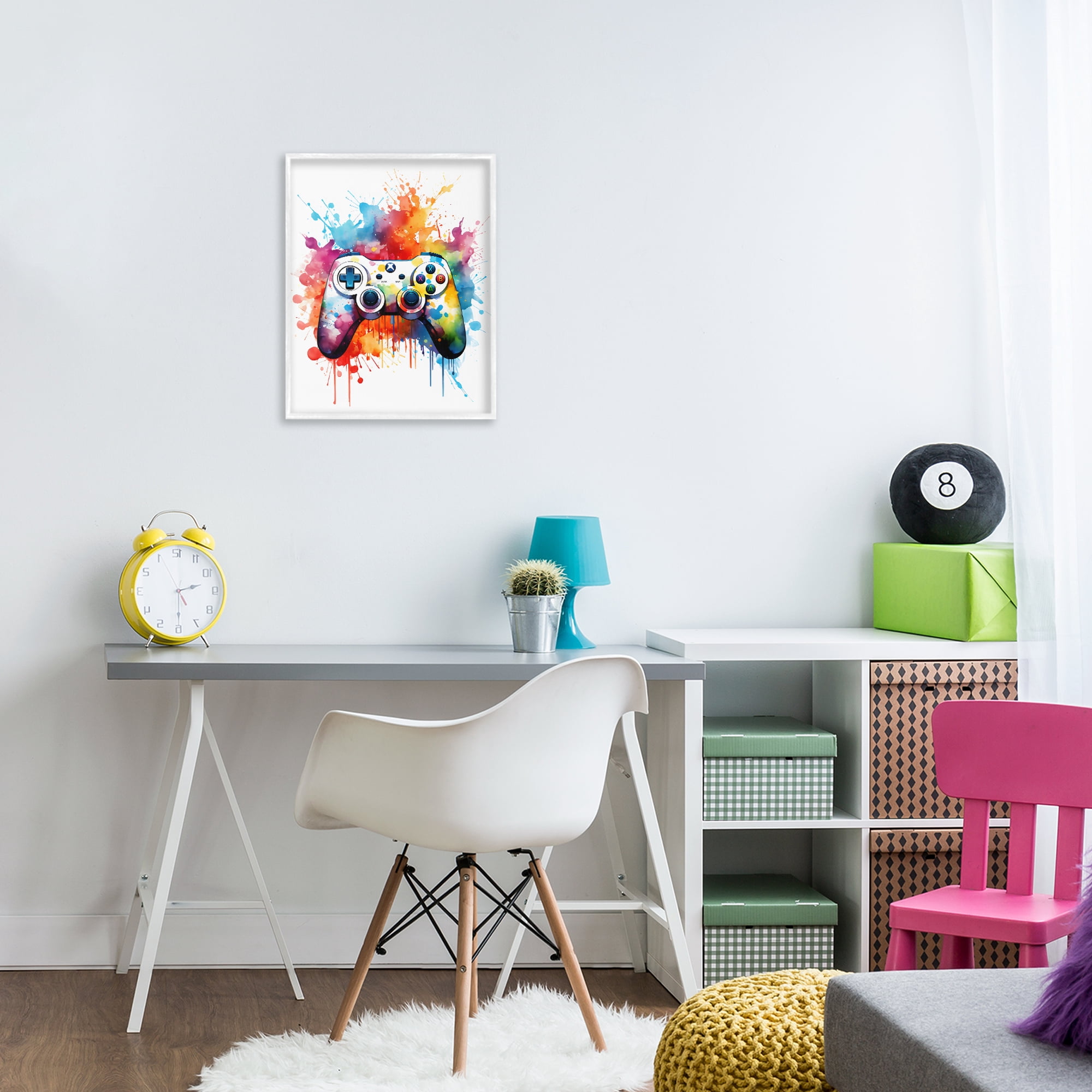 Stupell Industries Color Burst Game Controller White Framed Giclee Art, design by Creative Studio