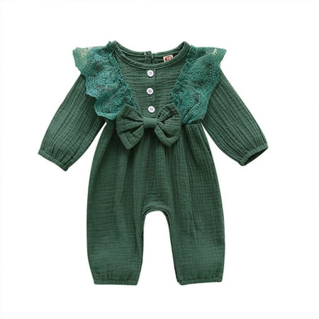 

QIPOPIQ Rompers for Baby Girls Clearance Infant Baby Girls Long Sleeve Solid Bow Romper Jumpsuit