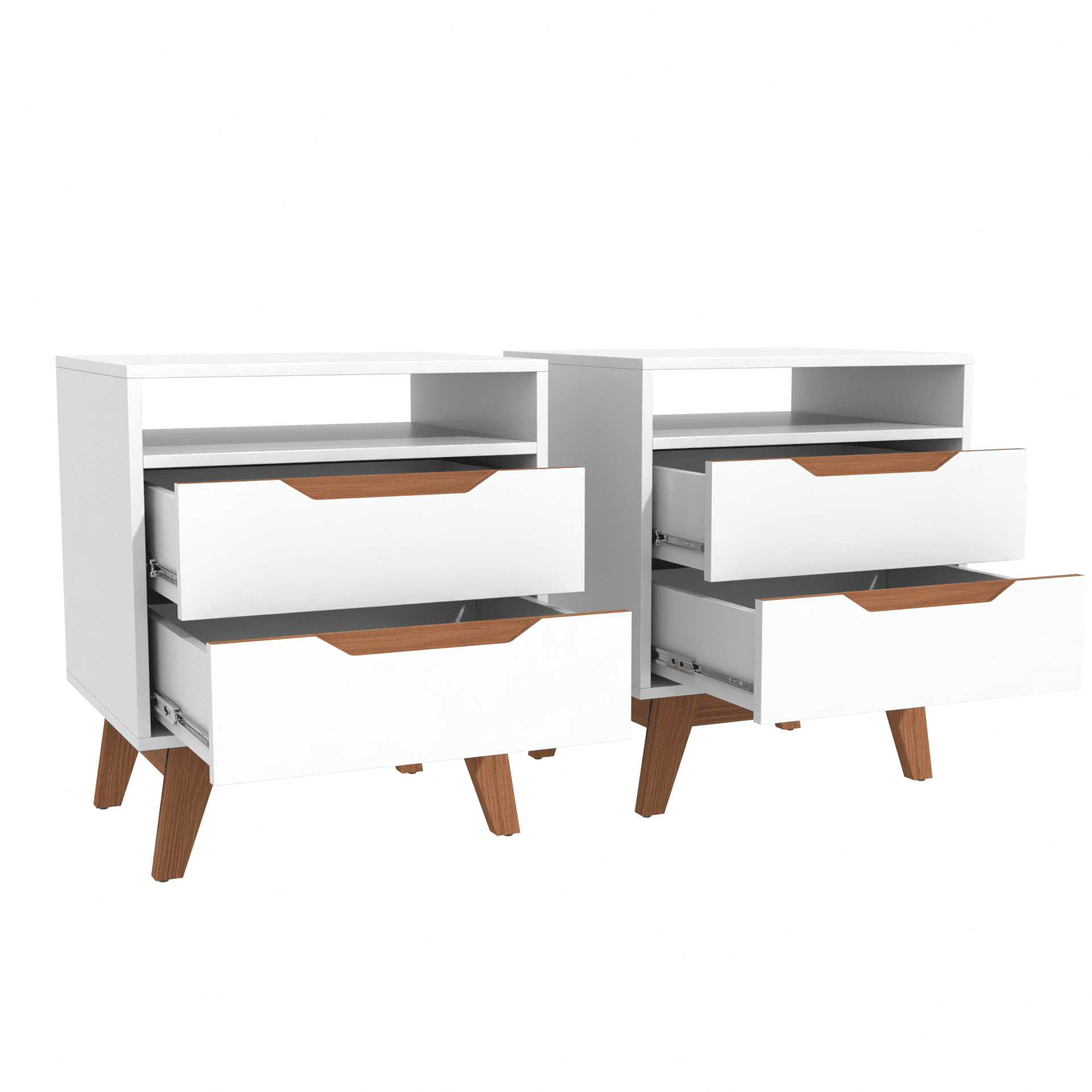 Kappesberg Paris 2-Piece Nightstand Set with 2 Drawers Open Shelf and Built-in Handles White – Modern Bedroom Storage