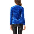 thumbnail image 3 of INSPIRE CHIC Women's Casual Round Neck Long Sleeves Stretchy Velvet Blouse XS Royal Blue, 3 of 8