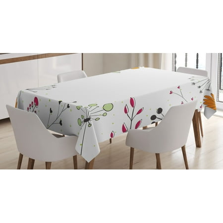 - Modern Decor Tablecloth, Floral Branches with Geometric Flowers Art Print, Rectangular Table Cover for Dining Room Kitchen, 60 X 84 Inches, White Magenta Amber Pistachio Green, by Ambesonne