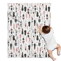 Pink Black Geometric Feather and Arrow Pattern Blanket,Comfortable Soft Flannel Throw Blanket,All Season,Warm Lightweight Blankets for Sofa Bed Couch Living Room Chair,30"x40"