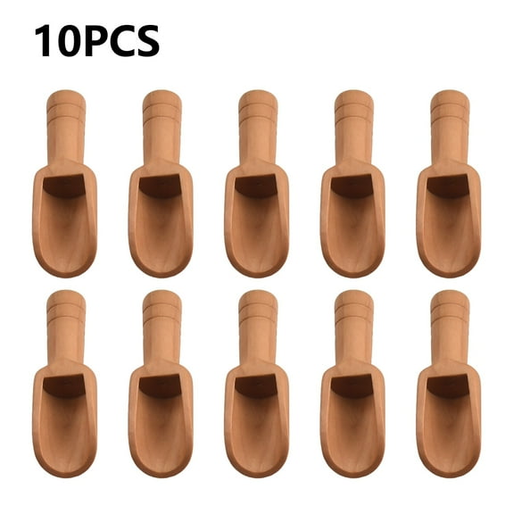 10Pcs Wooden Round Handle Scoop Mini Salt Spoons Tea Coffee Scoops Seasoning Candy Spices Bath Salt Condiment Spoons