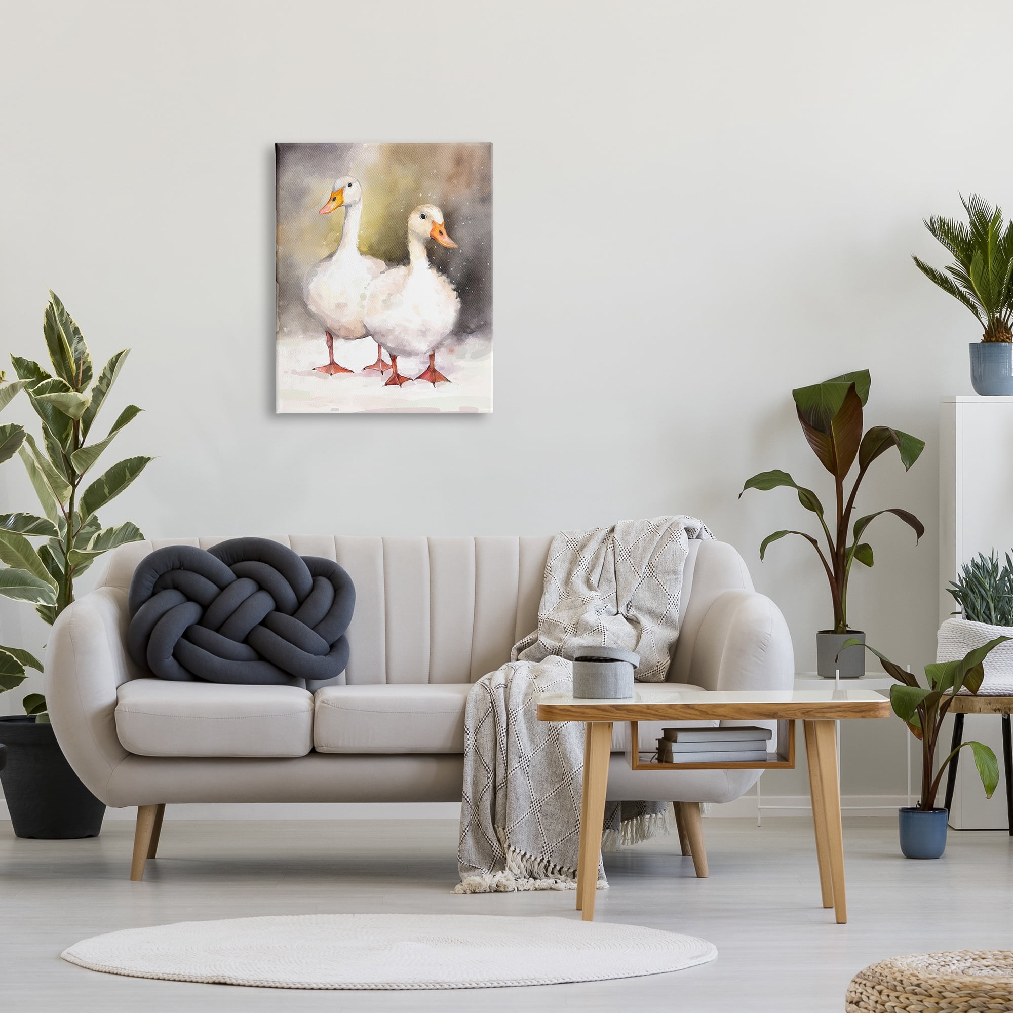 Stupell Industries Two White Ducks in Snow Animals & Insects Painting Gallery Wrapped Canvas Art Print Wall Art, 24 x 30