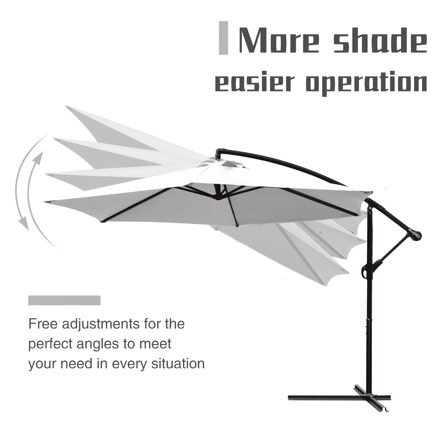 Lacoo 10-Foot Offset Hanging Polyester Market Outdoor Patio Umbrella with Steel Frame and Easy Tilt,White