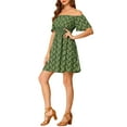 thumbnail image 4 of Allegra K Women's Floral Printed Off Shoulder A-Line Smocked Dress, 4 of 6