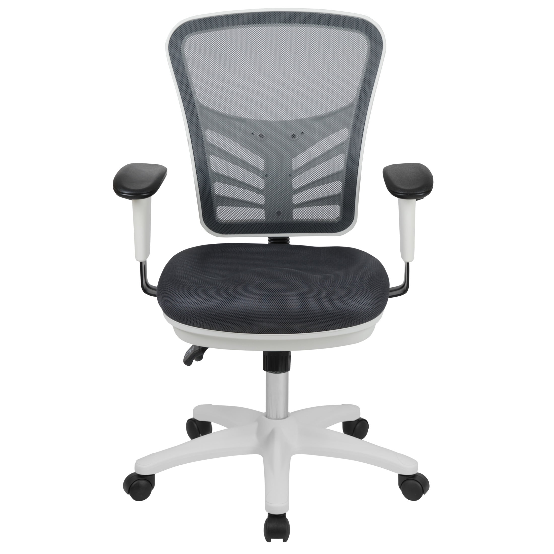Flash Furniture Nicholas Mid-Back Dark Gray Mesh Multifunction Executive Swivel Ergonomic Office Chair with Adjustable Arms and White Frame