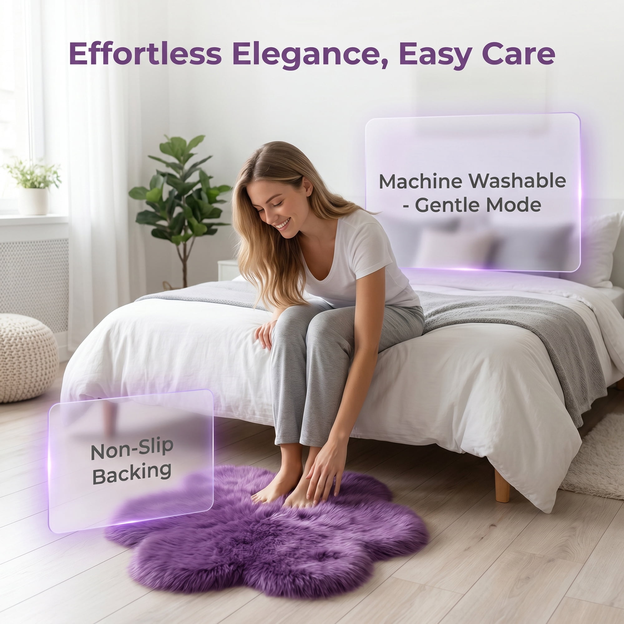 Unique Bargains Shaggy Flower Area Rug Fluffy Non-Slip Fuzzy Carpet 20" x 20" Purple