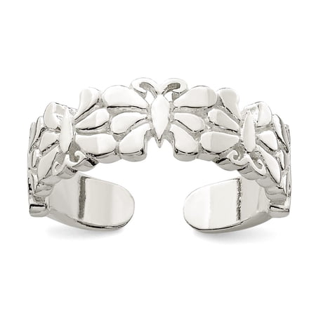 925 Sterling Silver Solid Polished Butterflies toe ring 6mm Wide toe ring for Women - 2.3 Grams