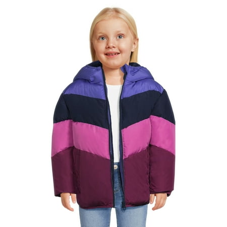Swiss Tech Baby and Toddler Girls Puffer Jacket with Hood, Sizes 12M-5T