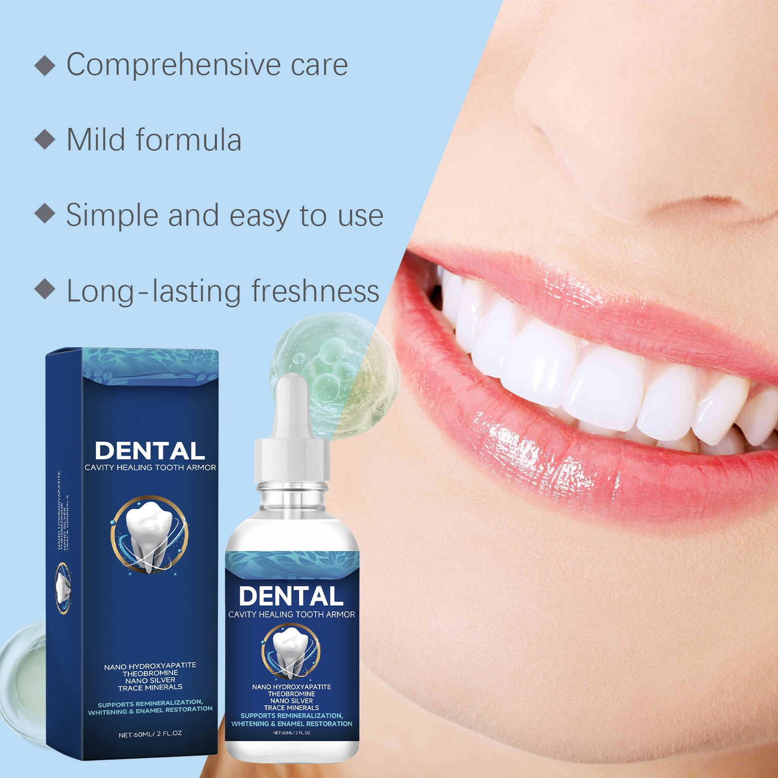 Alvantor Cavity Healing Tooth Armor, Enamel Strengthening Formula Drops with Hydroxyapatite, 2fl.oz, 3PC