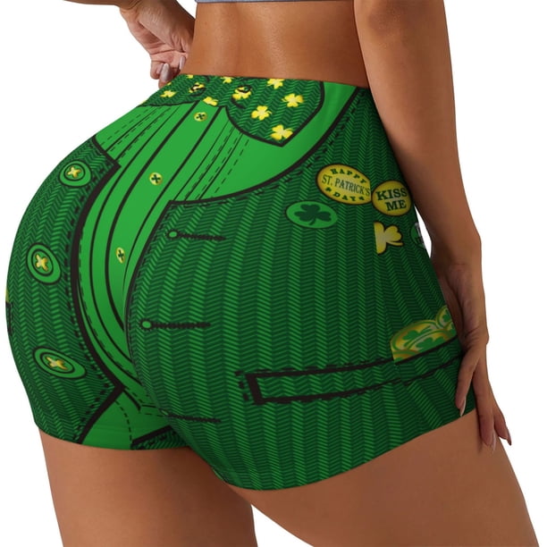 Balery St Patrick's day Pantalones cortos de entrenamiento estampados para mujer, sin costuras, ajustados, para gimnasio, yoga, correr, deportes, ejercicio activo, fitness.-XX-Large