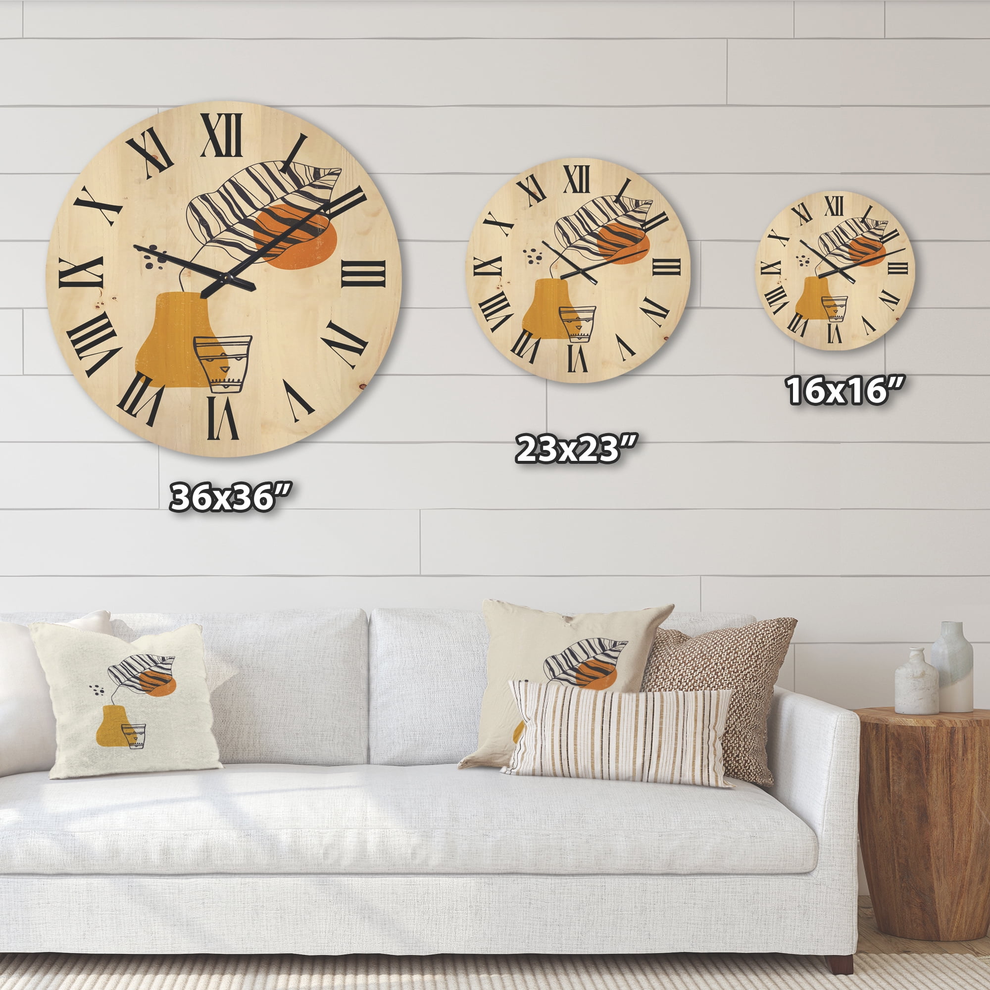 Designart 'Abstract Shapes Botanical Minimalist Leaf' Modern Wood Wall Clock