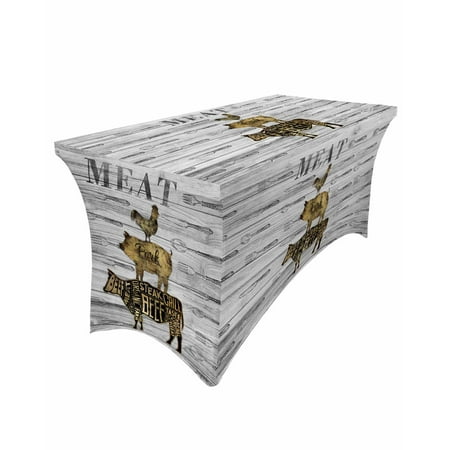 

Table Cloths for 6 foot Rectangle Tables Farm Cow Pig Chicken on Rustic Wooden Grain Stretch Washable Fitted Tablecloth Protector Picnic Table Cover for Event Wedding Party Banquet