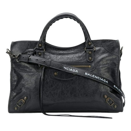 Balenciaga Classic City Black Arena Leather Logo Strap Satchel 505550