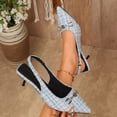 thumbnail image 5 of Kitten Heels for Women Trendy Metal Chain Pointed Closed Toe Slingback Sandals Elegant Party Prom Dress Shoes Light Blue Size 6, 5 of 7