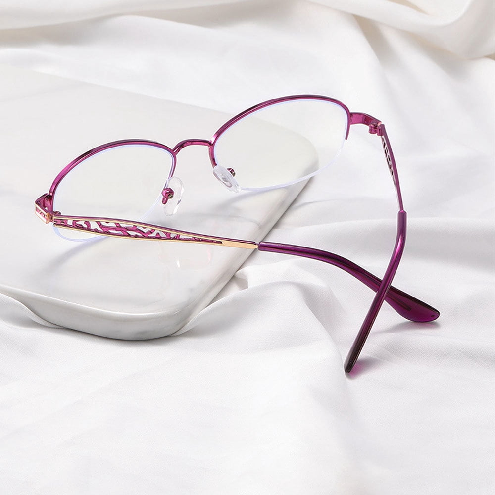 2 Pairs of Women Purple Half Rimless Reading Glasses 3.00 Metal Presbyopic Glasses Anti-blue Light Readers 3.00 Strength