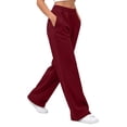 thumbnail image 6 of Liuinsasek Women's Winnter Casual Comfortable Outdoor Sports Pants Solid Color High Waisted Loose With Drawstring And Pocket Pants Straight Leg Sweat Pants, 6 of 10