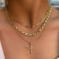 thumbnail image 3 of Cross Necklace for Women,Stackable Stacked Stacking Layering Layered Necklaces Dainty Gold Necklace Paperclip Box Flat Mariner Chain Necklace Cross Pendant CZ Diamond Simple Jewelry Gift, 3 of 6