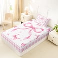 thumbnail image 4 of Manfei Pink Bows Checkered Print Twin Sheet Sets for Girls, Cute Ribbon Bows Bedding, 3 Pieces, 4 of 5